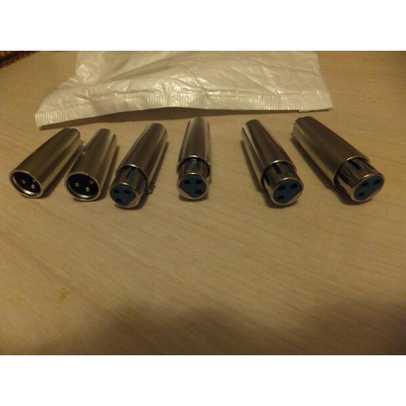 NEW - 6 x XLR to PNONO adapters plugs - 2 MALE + 4 FEMALE - METAL BODY