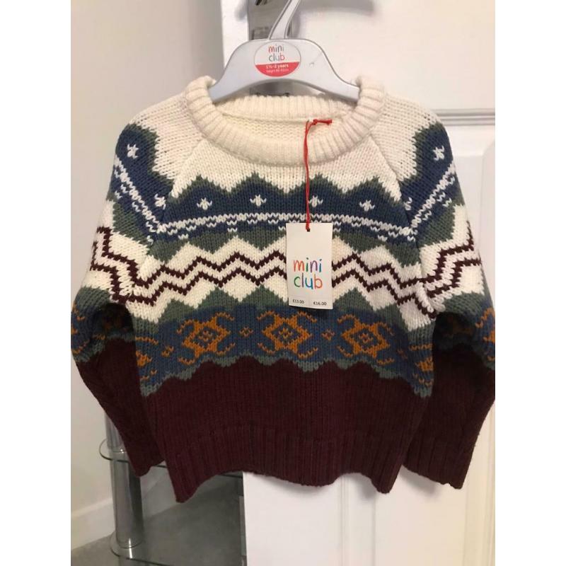 Boys Mini Club chunky jumper aged 1 1/2 - 2 years new with tags