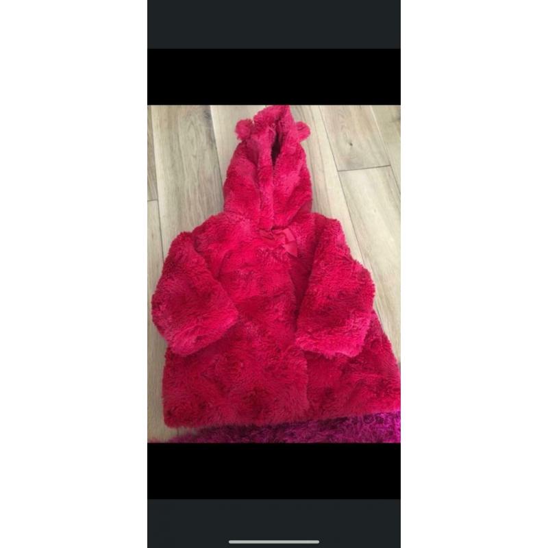 Red faux fur coat 6-9 months