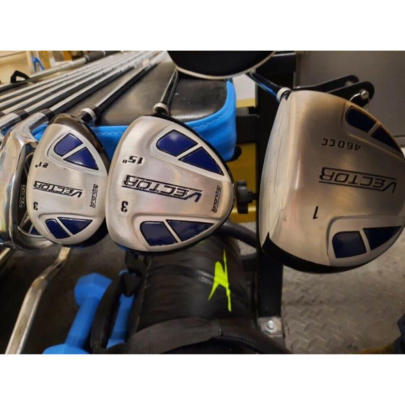 Golf clubs, bag and trolley