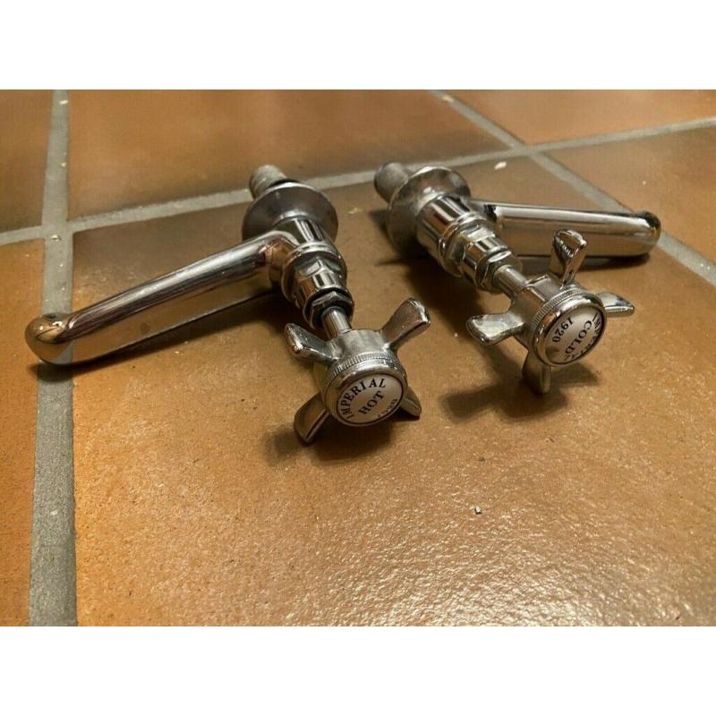 Pair of Vintage Imperial 1920 Traditional Bathroom Sink Hot Cold Taps in Chrome