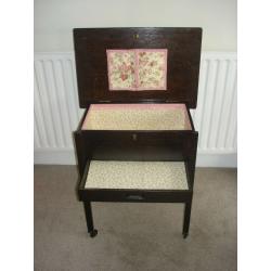 VINTAGE DARK OAK SEWING BOX/TABLE 1940'S-50'S.