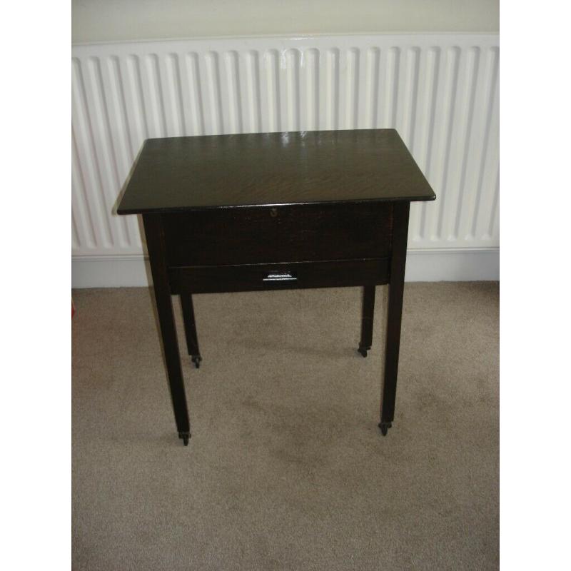 VINTAGE DARK OAK SEWING BOX/TABLE 1940'S-50'S.