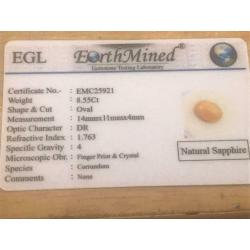 Certified Untreated Natural Yellow Sapphire 8.55ct.ON SPECIAL OFFER ONE TIME only offer above ?1000