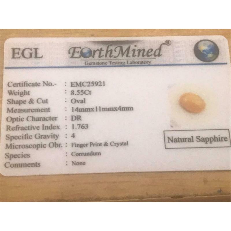 Certified Untreated Natural Yellow Sapphire 8.55ct.ON SPECIAL OFFER ONE TIME only offer above ?1000