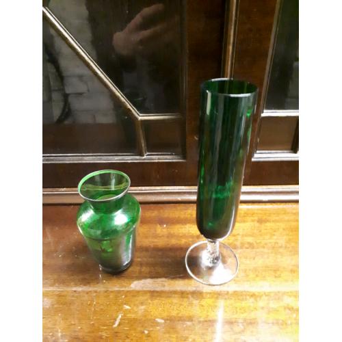 2no Green Glass Lovely Small Vases.